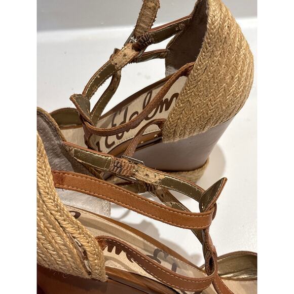 SAM EDELMAN Leather Jute Katrina Peep Toe T Strap Wedge Platform Sandals 8.5 - Picture 7 of 8